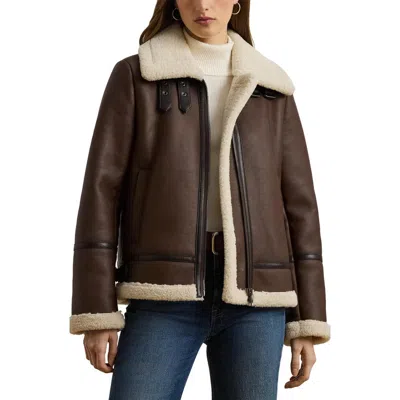 Ralph Lauren Lauren  Faux Leather & Faux Shearling Bomber Jacket In Brown