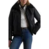 Ralph Lauren Lauren  Faux Leather & Faux Shearling Bomber Jacket In Black