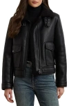 Ralph Lauren Lauren  Faux Leather & Faux Shearling Bomber Jacket In Black