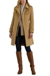 Ralph Lauren Lauren  Faux Leather Detail Wool Blend Coat In Brown