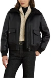 Ralph Lauren Lauren  Faux Shearling Bomber Jacket In Black
