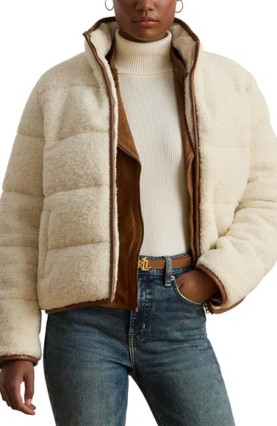Ralph Lauren Lauren  Faux Shearling Puffer Jacket In White