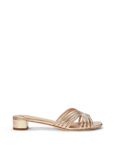 Ralph Lauren Lauren  Fay Metallic Leather Multistrap Sandal Woman Sandals Platinum Size 8 Sheepskin In Grey