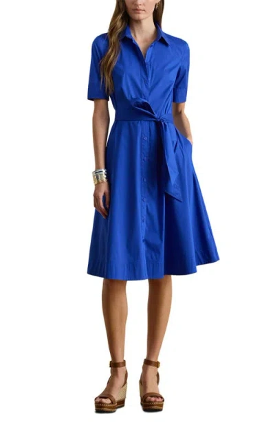 Ralph Lauren Lauren  Finnbarr Belted Cotton Blend Shirtdress In Blue