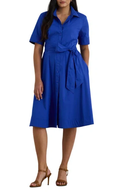 Ralph Lauren Lauren  Finnbarr Belted Cotton Blend Shirtdress In Blue