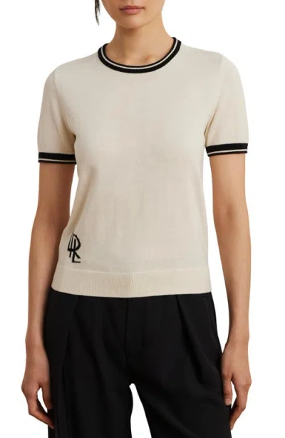 Ralph Lauren Lauren  Floral Cotton Blend Short Sleeve Sweater