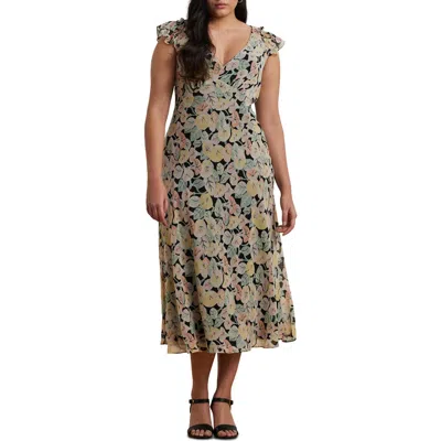 Ralph Lauren Lauren  Floral Flutter Sleeve Georgette Midi Dress In Multi