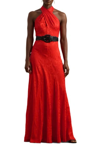 RALPH LAUREN LAUREN RALPH LAUREN FLORAL JACQUARD BELTED GOWN
