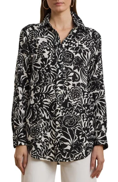 Ralph Lauren Lauren  Floral Linen Button-up Shirt In Cream/black