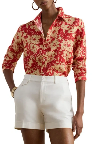 Ralph Lauren Relaxed Fit Floral Linen Shirt In Red