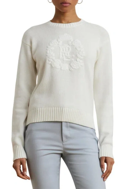 Ralph Lauren Lauren  Floral Logo Combed Cotton Sweater In White