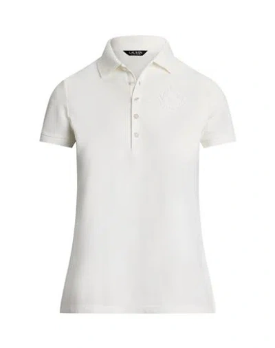 Ralph Lauren Lauren  Floral-logo Cotton Piqué Polo Shirt Woman Polo Shirt White Size L Cotton, Elasta