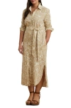 Ralph Lauren Lauren  Floral Long Sleeve Linen Midi Shirtdress In Multi