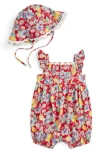 Ralph Lauren Floral Cotton Jersey Shortall & Hat Set In Lemon Floral W/riverside