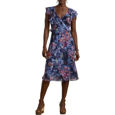 Ralph Lauren Lauren  Floral Print Ruffle Midi Dress