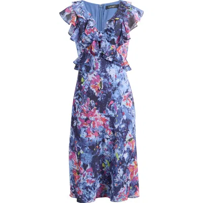 RALPH LAUREN LAUREN RALPH LAUREN FLORAL PRINT RUFFLE TRIM MIDI DRESS
