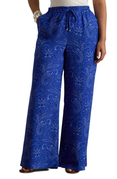 Ralph Lauren Lauren  Floral Print Wide Leg Pants In Blue