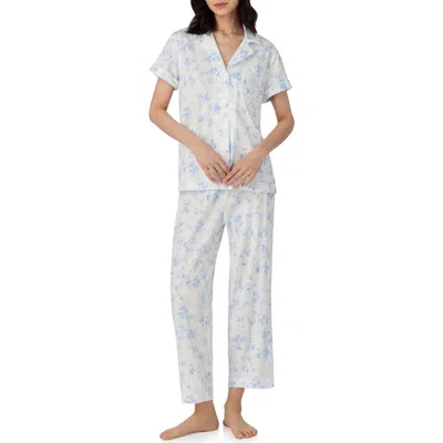 Ralph Lauren Lauren  Floral Short Sleeve Crop Pajamas In Blue Floral