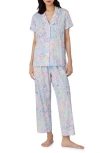 Ralph Lauren Women's Notched-collar Cropped Pajama Set In Blue Paisley