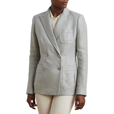 Ralph Lauren Lauren  Foil Double Breasted Blazer In Light Blue/silver Foil