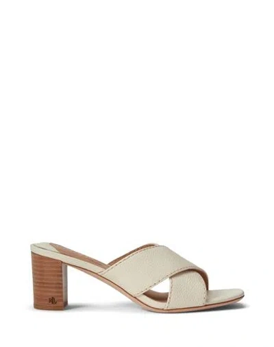 Ralph Lauren Lauren  Freddi Tumbled Leather Sandal Woman Sandals Ivory Size 9.5 Leather In White