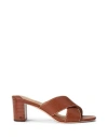 Ralph Lauren Lauren  Freddi Tumbled Leather Sandal Woman Sandals Brown Size 9.5 Leather In Deep Saddle Tan