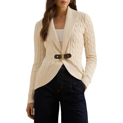 Ralph Lauren Lauren  Gassed Cable Stitch Belted Cardigan In Neutral