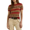 Ralph Lauren Geo-striped Short-sleeve Sweater In Red