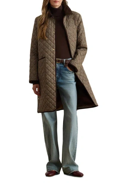 Ralph Lauren Lauren  Glen Plaid Quilted Coat In Green