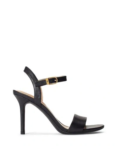 Ralph Lauren Lauren  Gwen Burnished Leather Sandal Woman Sandals Black Size 9.5 Leather