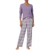 Ralph Lauren Plaid Cotton-blend Henley Pajama Set In Purple