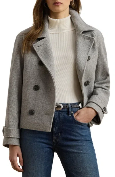 Ralph Lauren Lauren  Herringbone Crop Wool Blend Peacoat In Gray