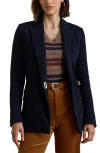 Ralph Lauren Womens Buckle Trim Herringbone Jacquard Blazer 0p 18 In Blue