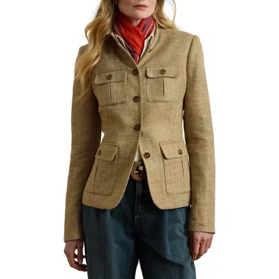 Ralph Lauren Womens Herringbone Linen Jacket 0 14p In Green