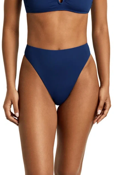 Ralph Lauren Lauren  High Leg Bikini Bottoms In Blue