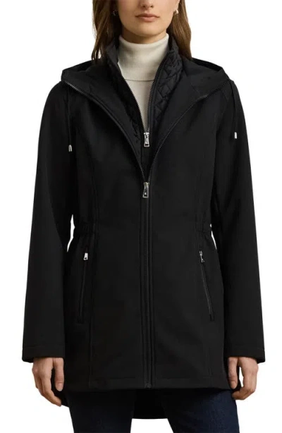 Ralph Lauren Lauren  Hooded Soft-shell Jacket With Interior Quilted Bib In Black