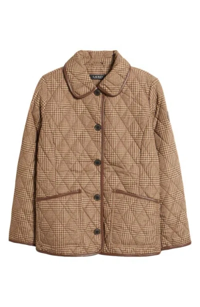 Ralph Lauren Lauren  Houndstooth Check Quilted Coat In Brown