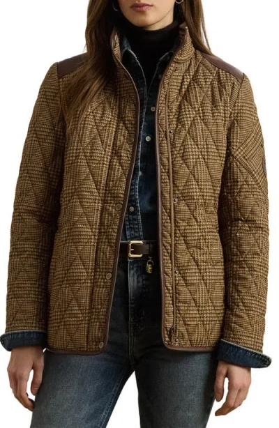 Ralph Lauren Lauren  Houndstooth Quilted Barn Jacket In Black