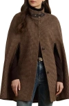 Ralph Lauren Lauren  Houndstooth Wool Blend Cape In Brown