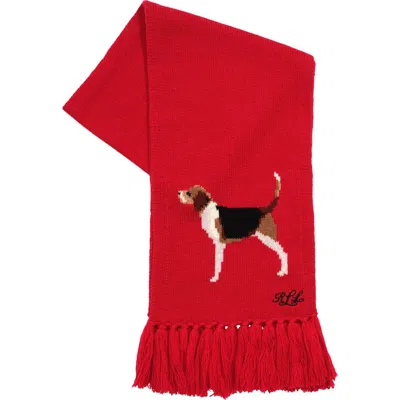 Ralph Lauren Lauren  Intarsia Dog Fringe Scarf In Red
