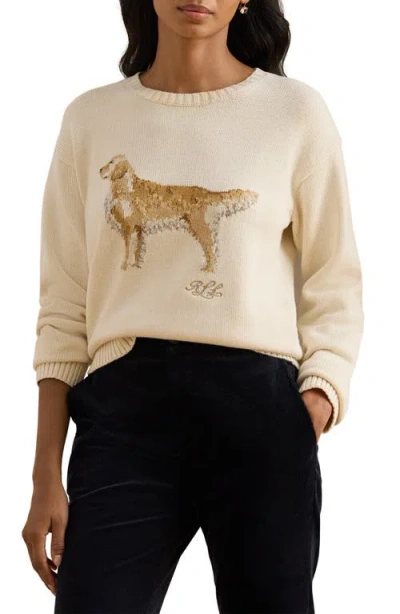 RALPH LAUREN LAUREN RALPH LAUREN INTARSIA GOLDEN RETRIEVER COTTON SWEATER