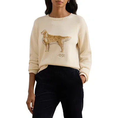 RALPH LAUREN LAUREN RALPH LAUREN INTARSIA GOLDEN RETRIEVER COTTON SWEATER