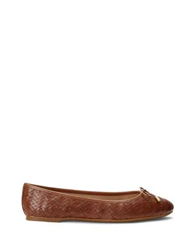 Ralph Lauren Lauren  Jayna Woven Leather Flat Woman Ballet Flats Tan Size 9.5 Soft Leather In Brown