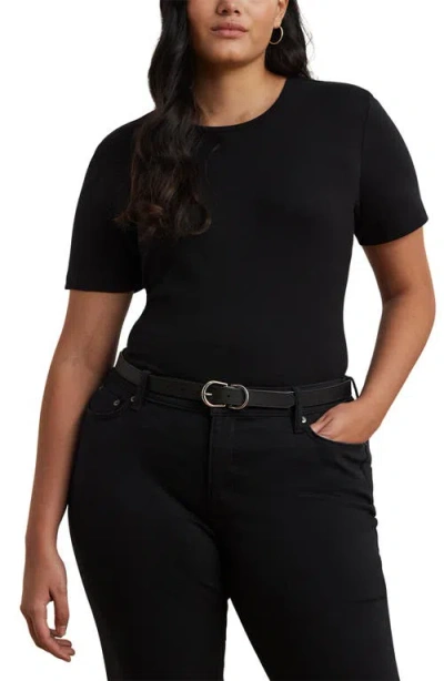 Ralph Lauren Lauren  Judy Short Sleeve Stretch Cotton Top In Black