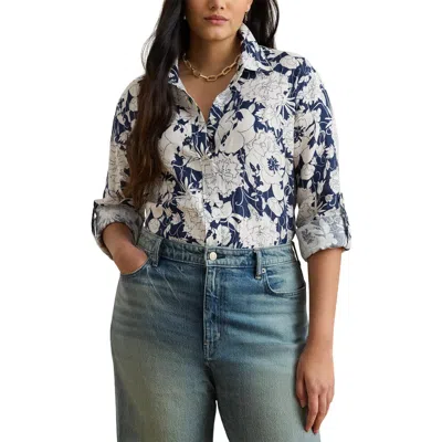 Ralph Lauren Lauren  Karrie Floral Linen Button-up Shirt In Blue