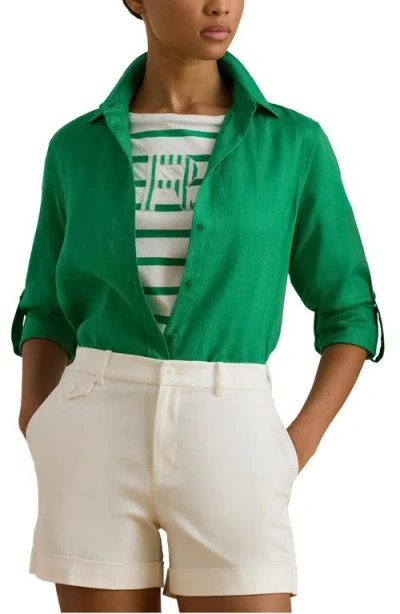 Ralph Lauren Lauren  Karrie Linen Button-up Shirt In Green