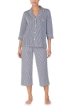 Ralph Lauren Lauren  Knit Crop Cotton Pajamas In Windsor Navy/white Stripe