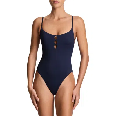 Ralph Lauren Lauren  Knotted Keyhole One-piece Swimsuit In Blue
