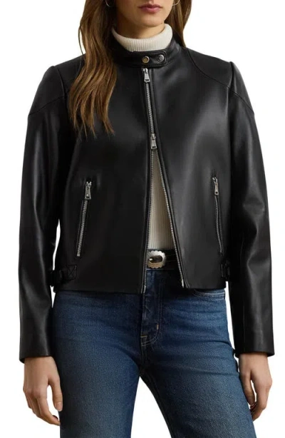 Ralph Lauren Lauren  Lambskin Leather Jacket In Black