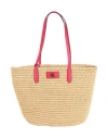 Ralph Lauren Lauren  Leather-trim Straw Large Brie Tote Bag Woman Shoulder Bag Fuchsia Size - Paper Y In Pink